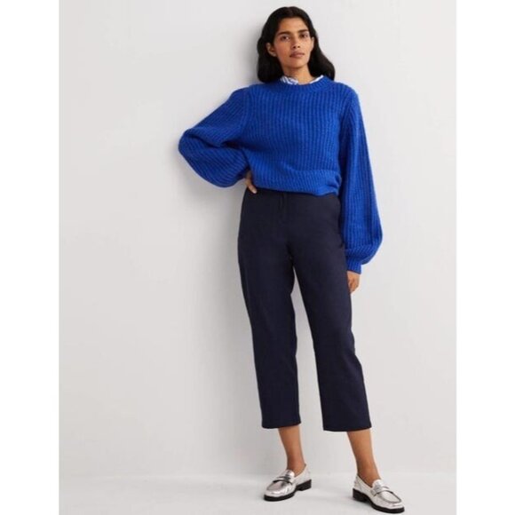 Boden Womens Pants UK 10 US 6 Navy Blue Barrel Leg Flannel Trousers R0168 NWT - Picture 3 of 16